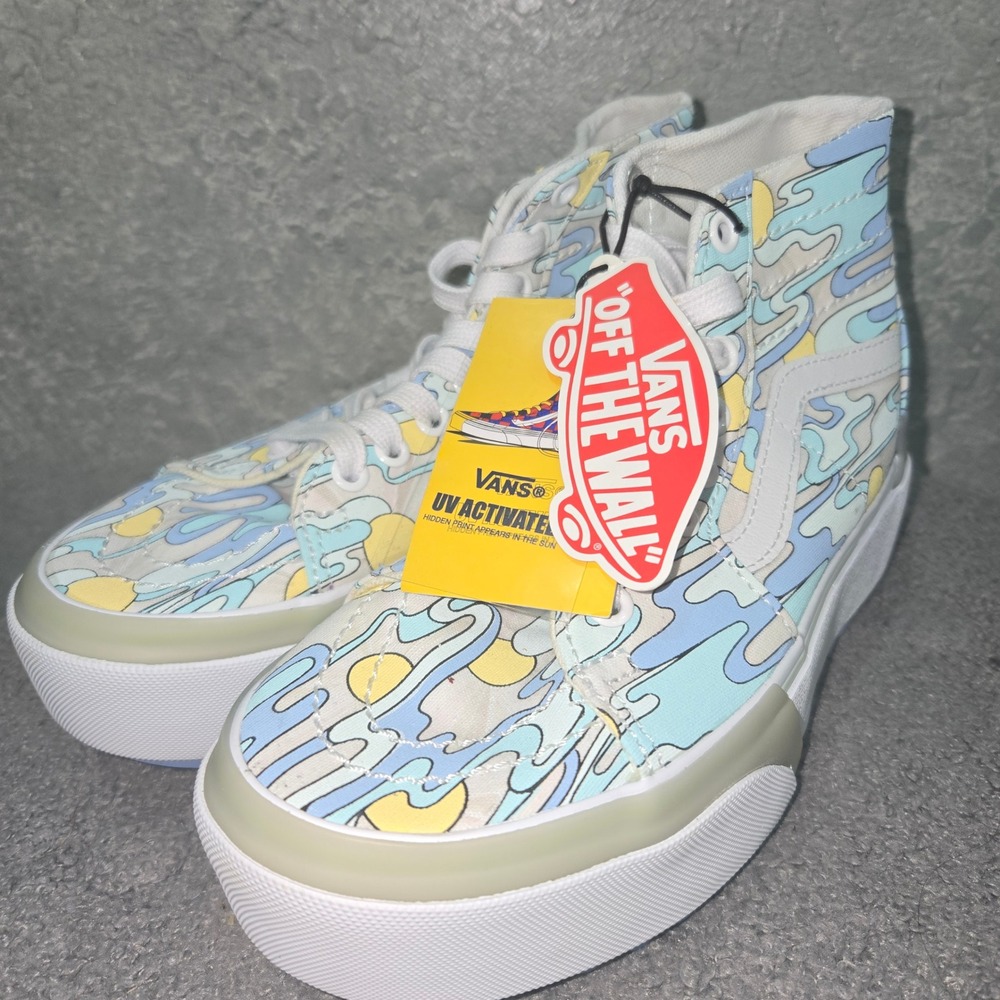 Vans Sk8-Hi Stacked UV Activated Color Changing Platform Shoes Kids Blue Yellow